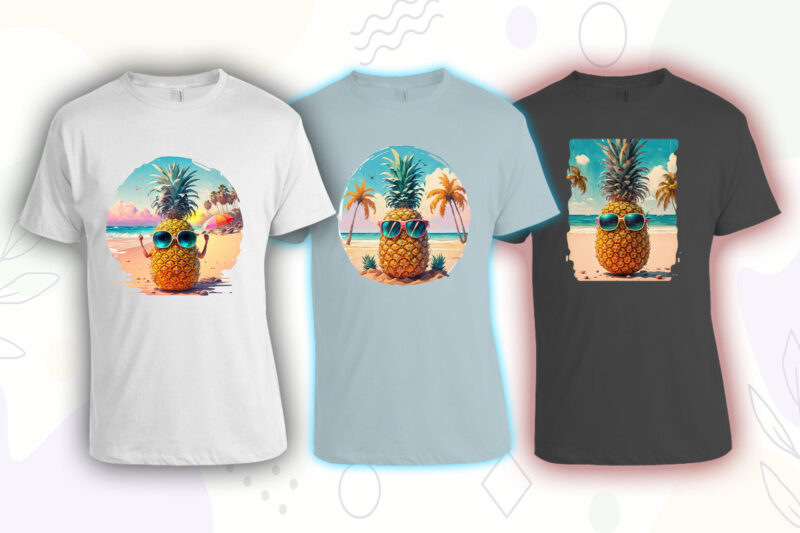 Pineapple on Beach t-shirt design bundle with 20 png designs – download instantly Summer T-shirt Design Illustration