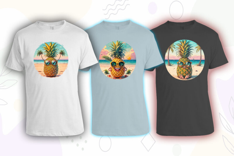 Pineapple on Beach t-shirt design bundle with 20 png designs – download instantly Summer T-shirt Design Illustration