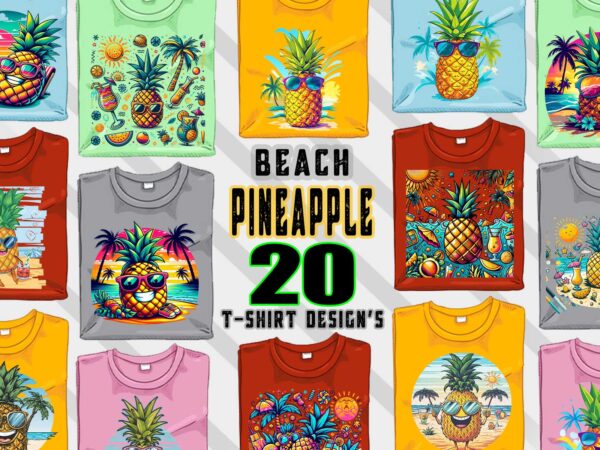 Pineapple on beach t-shirt design bundle with 20 png designs – download instantly summer t-shirt design