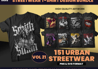 150 Urban Streetwear Designs, T-shirt Design bundle, Streetwear Designs, Aesthetic Design, shirt designs, Graphics shirt, DTF, DTG