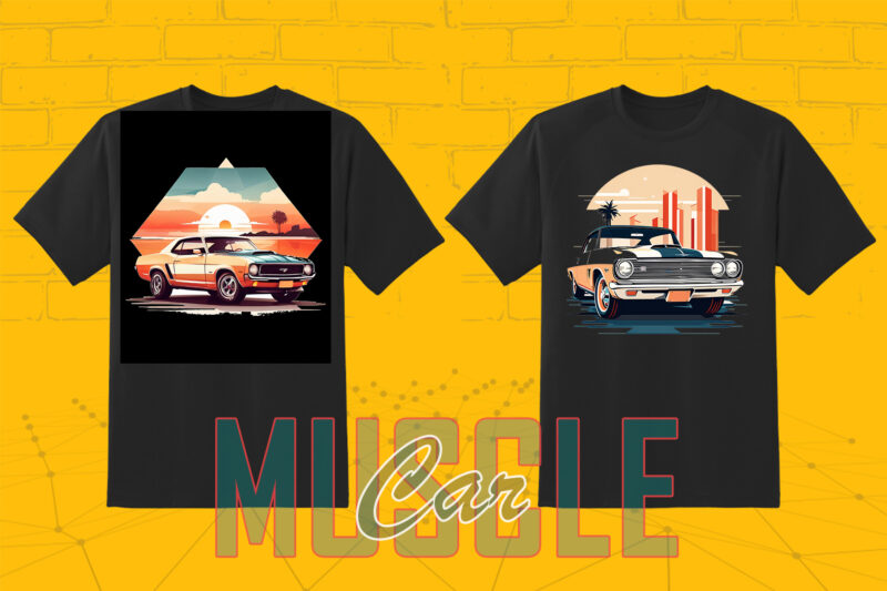 Trendy Muscle Car t-shirt design bundle with 20 png designs – download instantly