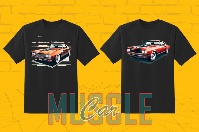 Trendy Muscle Car t-shirt design bundle with 20 png designs – download instantly