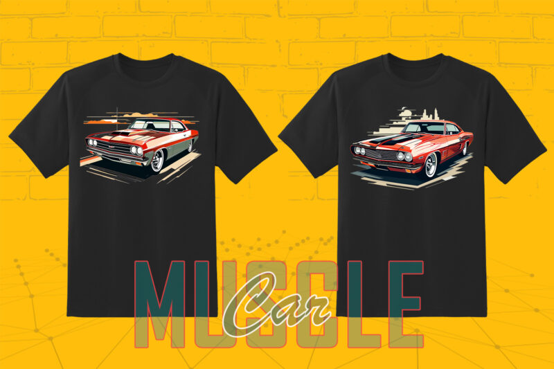 Trendy Muscle Car t-shirt design bundle with 20 png designs – download instantly