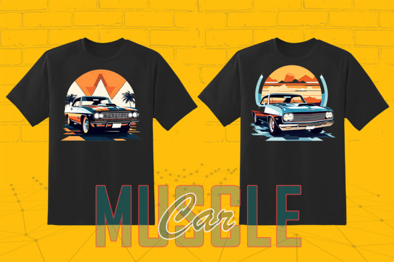 Trendy Muscle Car t-shirt design bundle with 20 png designs – download instantly