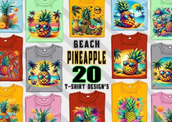 Pineapple on Beach t-shirt design bundle with 20 png designs – download instantly Summer T-shirt Design
