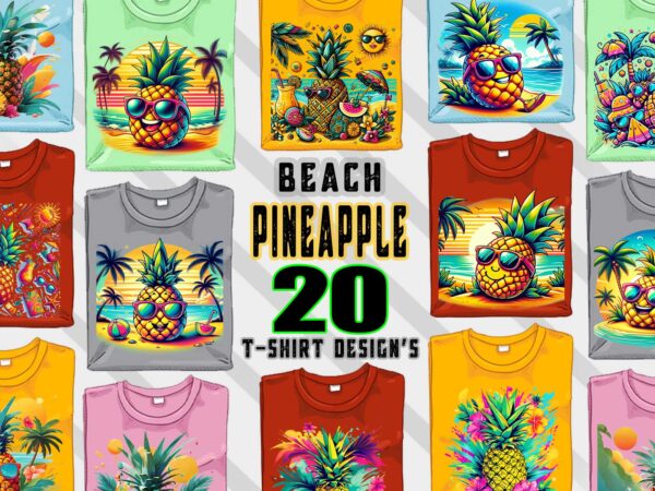 Pineapple on beach t-shirt design bundle with 20 png designs – download instantly summer t-shirt design