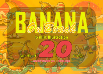 Banana on Beach t-shirt design bundle with 20 png designs