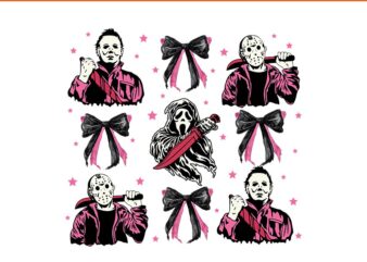 Coquette Bow Horror Movie Characters Halloween PNG t shirt vector file