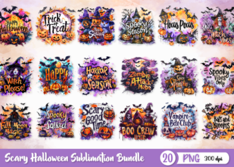 Scary Halloween Sublimation Bundle, Halloween T-Shirt Design Bundle