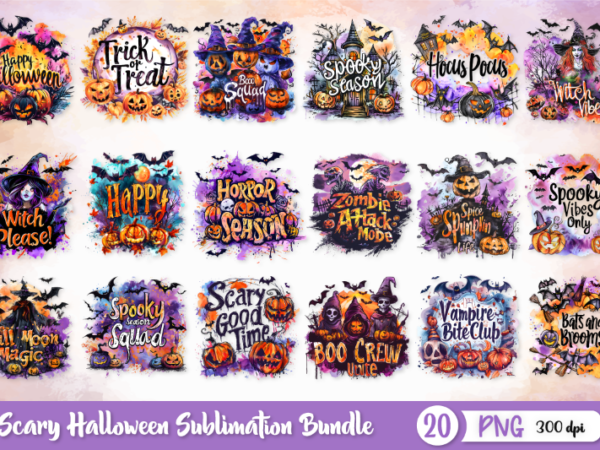 Scary halloween sublimation bundle, halloween t-shirt design bundle