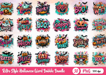 Retro style halloween word bubble bundle, halloween t-shirt designs