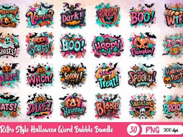 Retro style halloween word bubble bundle, halloween t-shirt designs