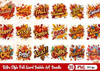 Retro Style Fall Word Bubble Art Bundle, Fall T-Shirt Design