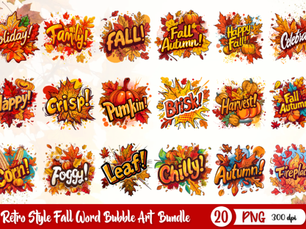 Retro style fall word bubble art bundle, fall t-shirt design