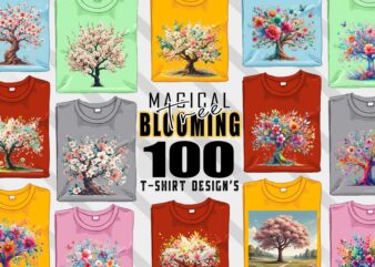 Mega Bundle of Watercolour Blooming Tree t-shirt design bundle with 100 designs – download instantly T-Shirt Design Bundle