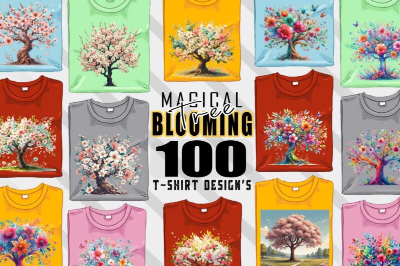 Mega Bundle of Watercolour Blooming Tree t-shirt design bundle with 100 designs – download instantly T-Shirt Design Bundle