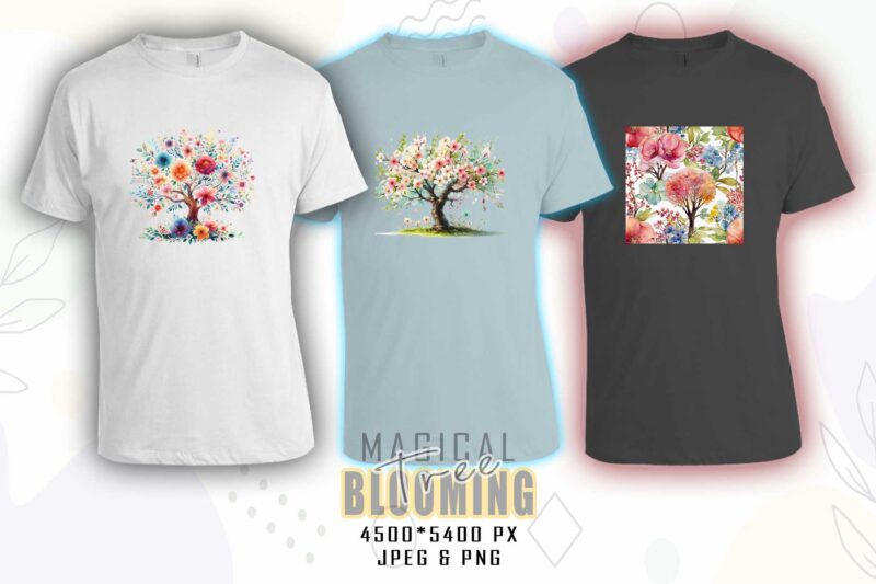 Mega Bundle of Watercolour Blooming Tree t-shirt design bundle with 100 designs – download instantly T-Shirt Design Bundle