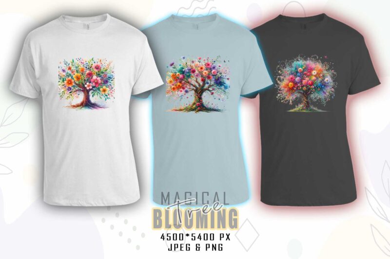 Mega Bundle of Watercolour Blooming Tree t-shirt design bundle with 100 designs – download instantly T-Shirt Design Bundle