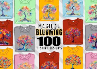 Mega Retro Blooming Tree t-shirt design bundle with 100 designs – download instantly Retro Vintage T-shirt Illustration Clipart Bundle