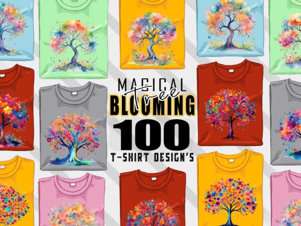 Mega retro blooming tree t-shirt design bundle with 100 designs – download instantly retro vintage t-shirt illustration clipart bundle