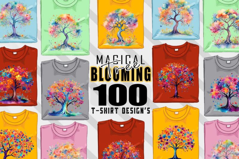 Mega Retro Blooming Tree t-shirt design bundle with 100 designs – download instantly Retro Vintage T-shirt Illustration Clipart Bundle