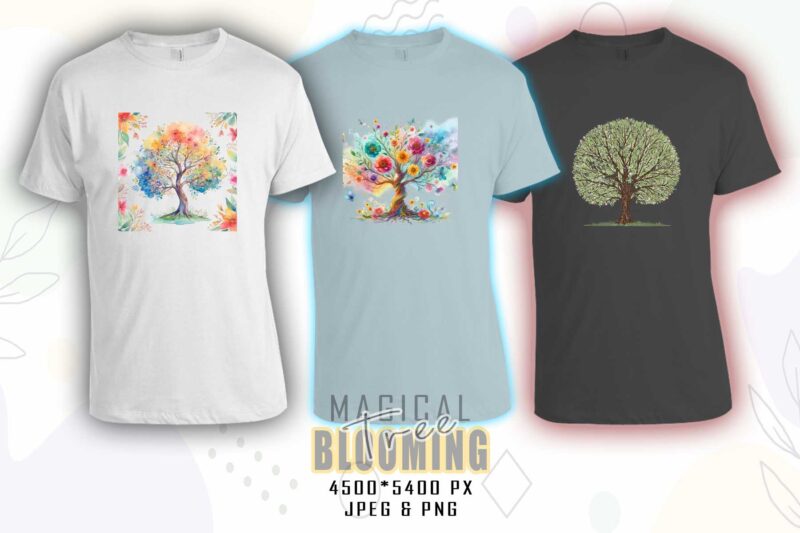 Mega Retro Blooming Tree t-shirt design bundle with 100 designs – download instantly Retro Vintage T-shirt Illustration Clipart Bundle