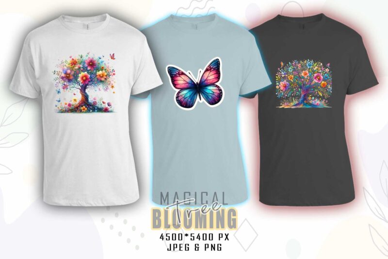 Mega Retro Blooming Tree t-shirt design bundle with 100 designs – download instantly Retro Vintage T-shirt Illustration Clipart Bundle