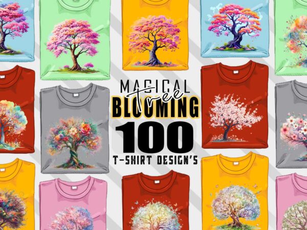 Mega bundle of magical blooming tree t-shirt design bundle of 100 designs – download instantly retro vintage tee illustration clipart bundle