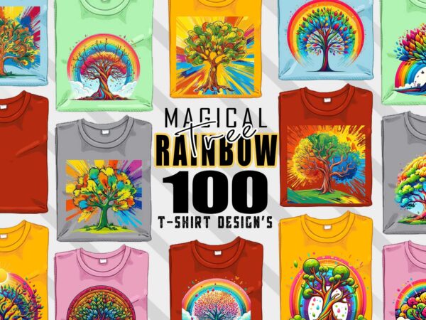 Magical rainbow tree t-shirt design mega bundle with 100 designs – download instantly retro vintage illustration