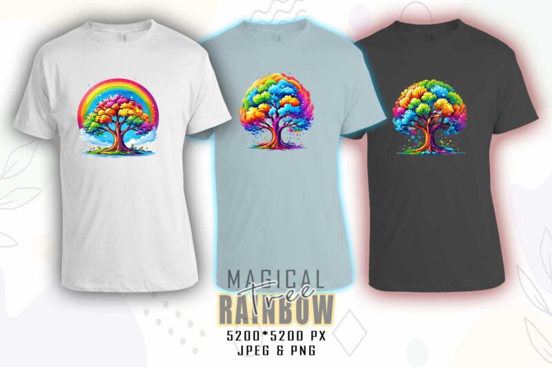 Magical Rainbow Tree t-shirt design mega bundle with 100 designs – download instantly Retro Vintage Illustration