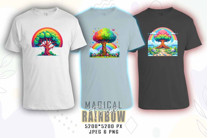 Rainbow Tree t-shirt design mega bundle with 100 designs – download instantly Retro Vintage Illustration