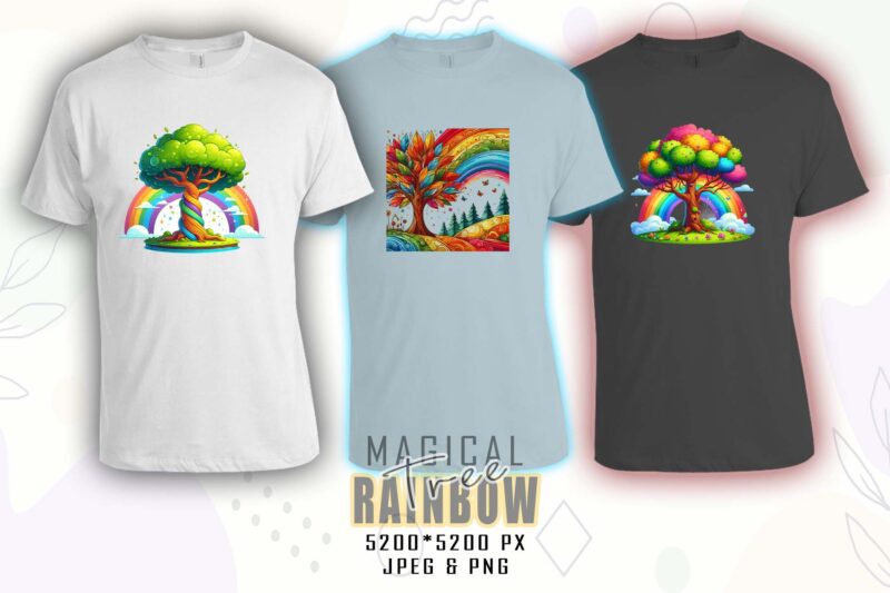 Magical Rainbow Tree t-shirt design mega bundle with 100 designs – download instantly Retro Vintage Illustration