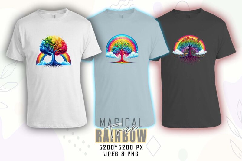 Magical Rainbow Tree t-shirt design mega bundle with 100 designs – download instantly Retro Vintage Illustration