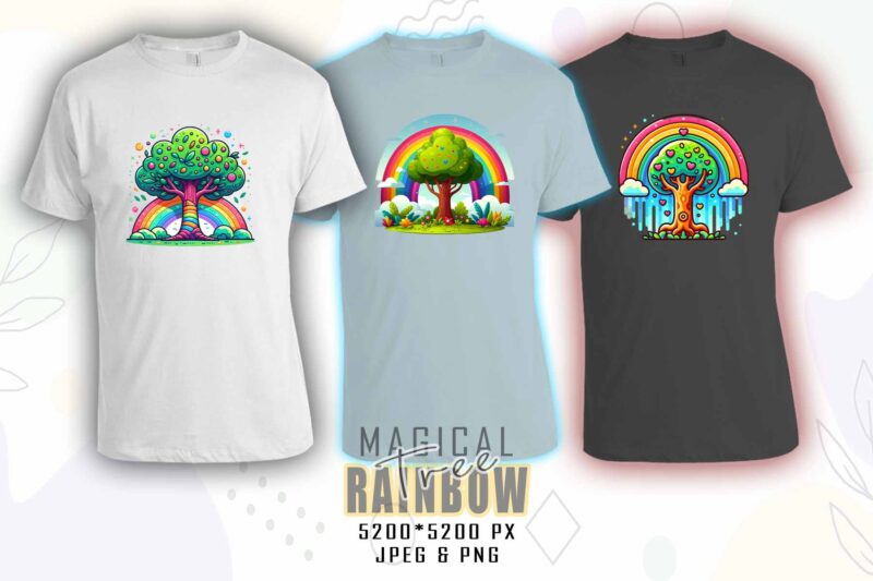 Rainbow Tree t-shirt design mega bundle with 100 designs – download instantly Retro Vintage Illustration