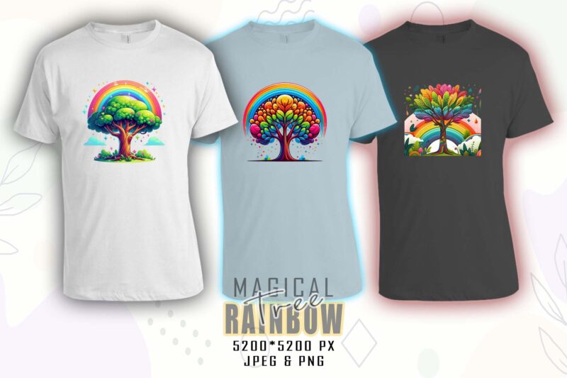 Magical Rainbow Tree t-shirt design mega bundle with 100 designs – download instantly Retro Vintage Illustration