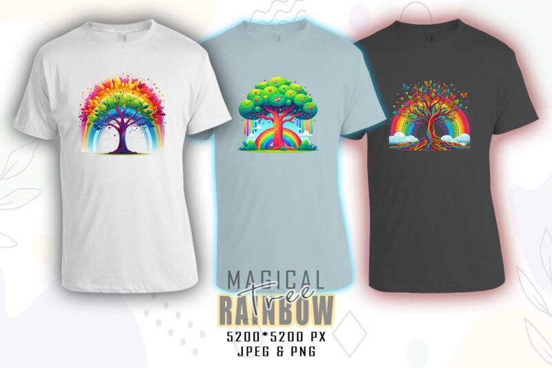 Magical Rainbow Tree t-shirt design mega bundle with 100 designs – download instantly Retro Vintage Illustration