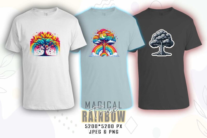 Magical Rainbow Tree t-shirt design mega bundle with 100 designs – download instantly Retro Vintage Illustration