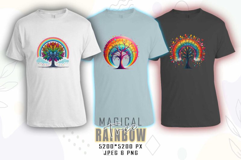 Magical Rainbow Tree t-shirt design mega bundle with 100 designs – download instantly Retro Vintage Illustration