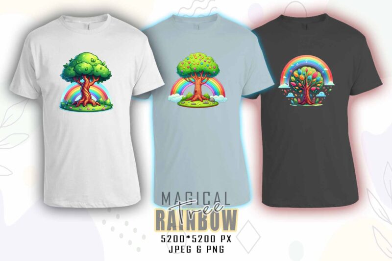 Rainbow Tree t-shirt design mega bundle with 100 designs – download instantly Retro Vintage Illustration