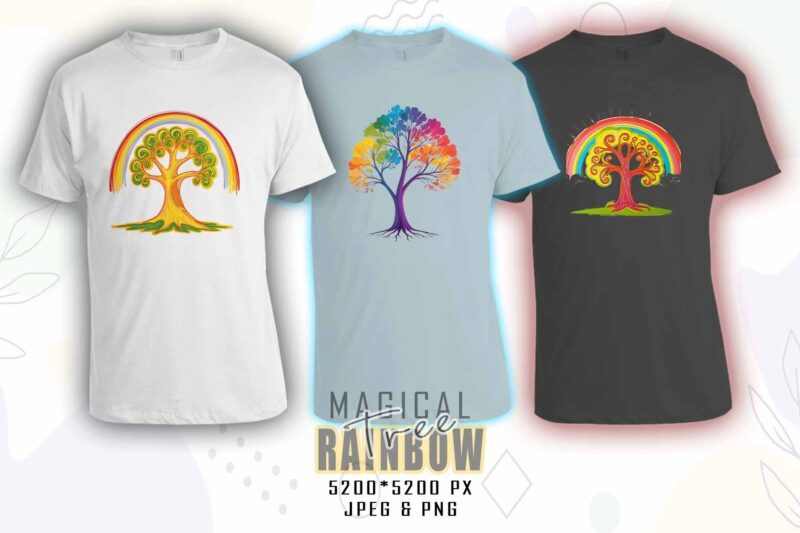 Magical Rainbow Tree t-shirt design mega bundle with 100 designs – download instantly Retro Vintage Illustration