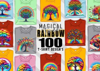 Magical Rainbow Tree t-shirt design mega bundle with 100 designs – download instantly Retro Vintage Illustration