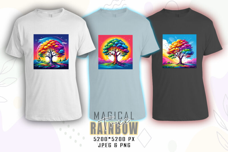 Rainbow Tree t-shirt design mega bundle with 100 designs – download instantly Retro Vintage Illustration