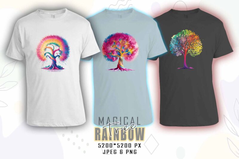 Magical Rainbow Tree t-shirt design mega bundle with 100 designs – download instantly Retro Vintage Illustration