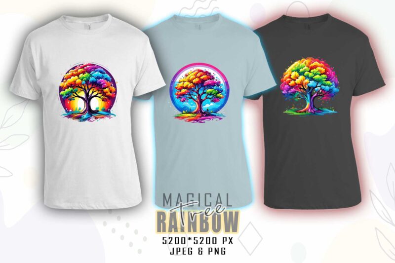 Magical Rainbow Tree t-shirt design mega bundle with 100 designs – download instantly Retro Vintage Illustration