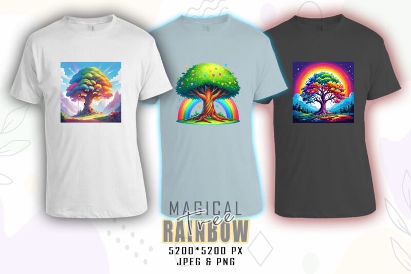 Rainbow Tree t-shirt design mega bundle with 100 designs – download instantly Retro Vintage Illustration