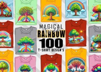 Rainbow Tree t-shirt design mega bundle with 100 designs – download instantly Retro Vintage Illustration