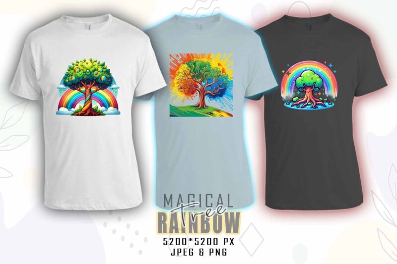 Magical Rainbow Tree t-shirt design mega bundle with 100 designs – download instantly Retro Vintage Illustration