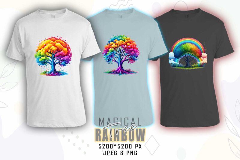 Magical Rainbow Tree t-shirt design mega bundle with 100 designs – download instantly Retro Vintage Illustration