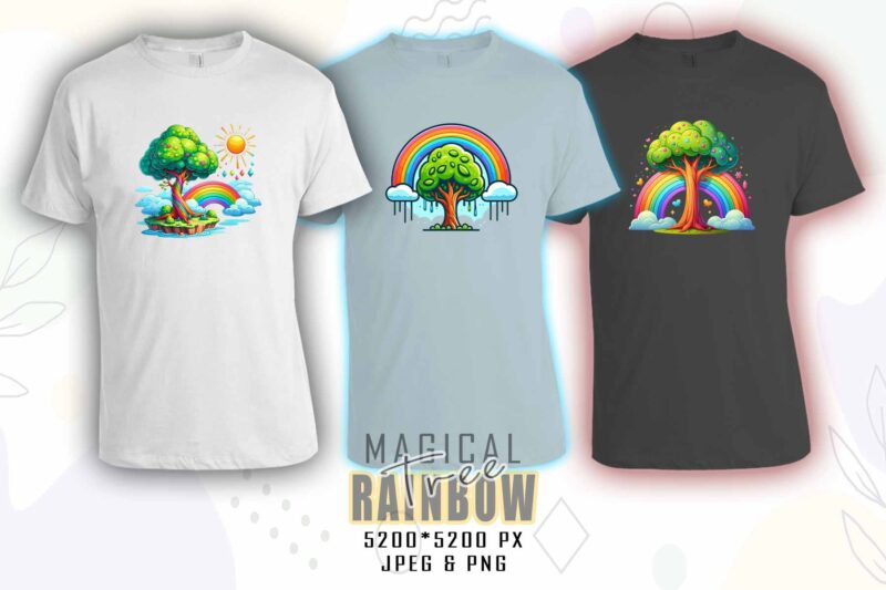 Rainbow Tree t-shirt design mega bundle with 100 designs – download instantly Retro Vintage Illustration