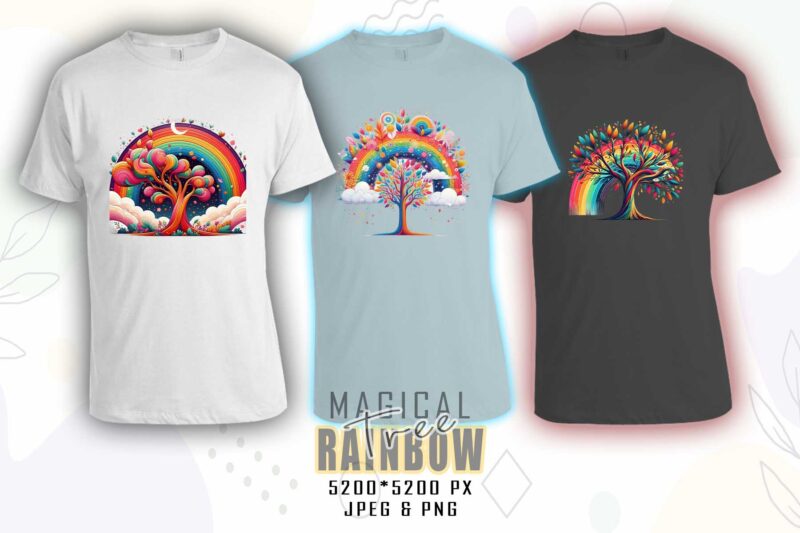 Magical Rainbow Tree t-shirt design mega bundle with 100 designs – download instantly Retro Vintage Illustration